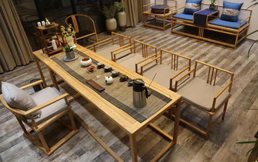 以老榆木家具为主的新中式茶艺空间